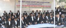 Gauhati High Court Bar Association sit- in- demonstration against the proposed shifting of the Gauhati High Court at Gauhati High Court premises on 24-03-25.Pix by UB Photos